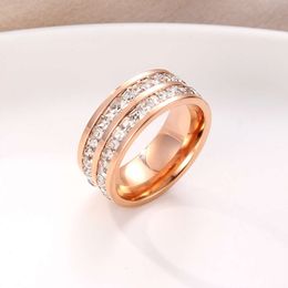 ring designer, double row diamond inlaid titanium steel ring, fashionable and personalized, minimalist women ring manufacturer wholesale