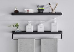 Black Aluminum Towel Shelf Bathroom Storage Rack Wallmounted Tray Vanity Shower Caddy Spice Organizer 304050cm Hooks Rails6303089