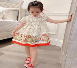 doll collar dresses for girls summer kids girl printed flowers cotton dress Children fashion clothes6236542