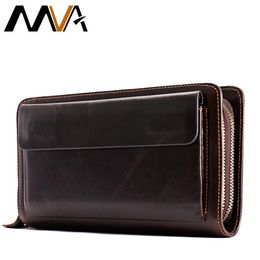 MVA Men's Clutch Male Wallet Men's Genuine Leather Double Zipper Clutch Bags purse for men Passport Phone Wallets3207