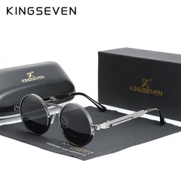 Sunglasses KINGSEVEN High Quality Gothic Steampunk Sunglasses Polarised Men Women Brand Designer Vintage Round Metal Frame Sun Gla193C