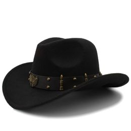 Wome Men Black Wool Chapeu Western Cowboy Hat Gentleman Jazz Sombrero Hombre Cap Dad Cowgirl Hats Size 56-58cm 220817236z
