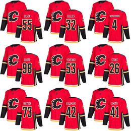 2018 New Supplier Home Mens 55 Dylan Olsen Tyler Wotherspoon 53 Oleg Yevenko 32 Jon Gillies 98 Sam Ruopp Calgary Flames Hockey Jerseys