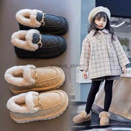 Boots Size 26-36 Girls Soft Ankle Boots Winter Kids Warm Fur Shoes For Girl Moccasins Loafers Waterproof Boys Anti-slip Snow BootsL231209