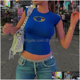 Women'S T-Shirt Womens T Shirts Y2K Baby Tees Streetwear Fashion Slimming Cute Sexy Short Sleeve Crop Tops For Women Clothing Ladies Dhv4H