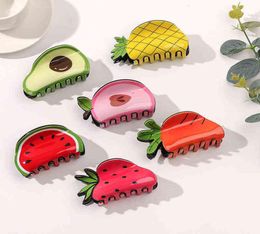 Korea Acrylic Fruits Vegetables Strawberry Watermelon Avocado Hair Clips Claws Shark Clip Hair Grab Headdress For Women Girls T2204825678