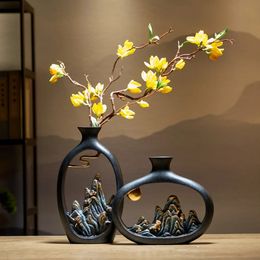 Vases Creativity Japanese style feng shui wealth vase office Living room desktop decoration vases for home decor Accessories Art gift 231208