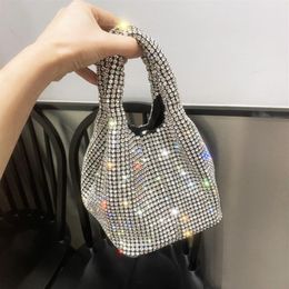 Women's Evening Bag Full Rhinestones Bucket Bag Shining Single Shoulder Handbag for Party Wedding Date Night253w