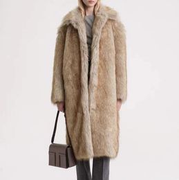 Winter new tote * me beige medium length artificial environmentally friendly fur coat jacket for women