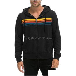 Men'S Hoodies Sweatshirts Mens Rainbow Stripe Long Sleeve Sweatshirt Zipper Pocket Coat Spring Autumn Casual Fashion Jacket Drop D Dhdai