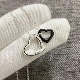 s925 sterling silver plated sweet love heart designer pendant necklace for women cross chain choker lovely black rose gold 2 hearts necklaces wedding jewelry gift