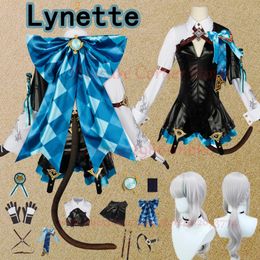 Anime Costumes Genshin Impact Lynette Cosplay Costume Wig Fontaine Leather cosplay costume Uniform Dress Ears Skirt Glove Outfit Tail Magician 231208