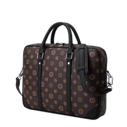 Mens briefcases designer shoulder Documents Bags Handbag French brand classic business handbags Brown flower print plaid messenger210d
