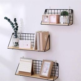 Metal Wall Shelf No punching Mounted Storage Rack for Bedside bedroom wall Shelf Hanging basket shelves for wall C1003287B