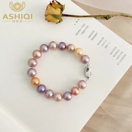 Beaded ASHIQI Big Natural Freshwater Pearl Bracelet 925 Sterling Silver Jewellery for Women Gift 231208