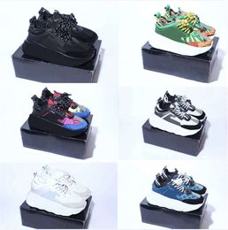 Casual Designer Shoes CHAIN REACTION Sneakers Triple Black White Suede Men Women Trainers Classic Reflective Sneaker Calfskin Leather Shoe YU116