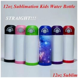 Water Bottles 12Oz Sublimation Kids Bottle Straight Sippy Cups St Flask For Stainless Steel Vacuum Insated Travel Coffee Cup With Hand Dhnv5