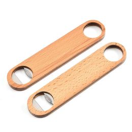 Stainless Steel Portable Bartender Bottle Opener Wood Handle Handheld Flat Wine Beer Soda Glass Cap Bottles Openers Home Kitchen B228R