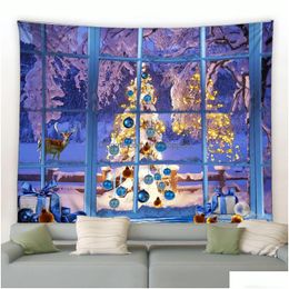 Tapestries Retro Christmas Tapestry Winter Snow Xmas Tree Forest Natural Landscape Holiday Year Home Dorm Decor Wall Hanging 231019 Dh2C6