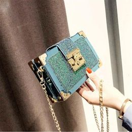 evening bag designer Korean fashion sequined small suitcase cool exquisite messenger bags charming chain square bag girl308l