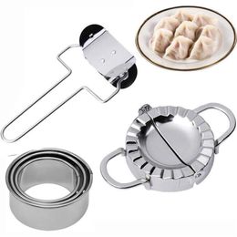 5pcs Dumpling Maker Stainless Steel Dough Press Pie Ravioli Roller LNIFE Stuffing Spoon Dumpling Wrapper Making Mold Tool329F