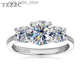 With Side Stones Tezzc 3 Stone Moissanite Ring for Women GRA Certified S925 Sterling Silver Romantic Engagement Band Luxury Quality Fine Jewellery YQ231209