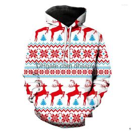 Men'S Hoodies Sweatshirts Mens Santa Claus Christmas Tree Spring 3D Print Tops Teens Funny Unisex Fashion Oversized Long Sleeve Co Dhfvl