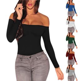Women's Shapers Seamless Off Shoulder Bodysuit Long Sleeve Tops T Shirt Jumpsuit Sexy Tummy Control Slimming Shapewear