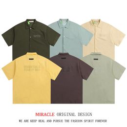 FOG multi-line three-dimensional laminated lettered short-sleeved shirt with buttons for a loose casual jacket