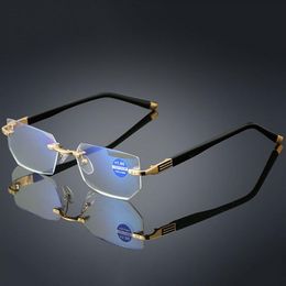 High Quality Reading Eyeglasses Presbyopic Spectacles Clear Glass Lens Unisex Rimless Anti-blue light Glasses Frame Strength 1 0 304M