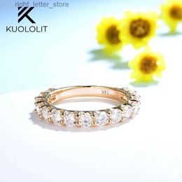 With Side Stones Kuololit Round Cut Diamond Moissanite Ring for Women Solid 14K 10K Yellow Gold Low Set Wedding Band Engagement Gift Fine Jewellery YQ231209