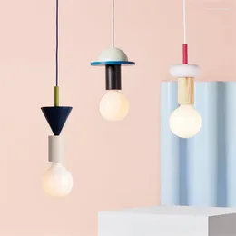 Pendant Lamps Nordic LED Chandeliers For Restaurant Bar E27 Multicolor Hanging Adjustable Cord Decorative Solid Wood Bedside Lighting