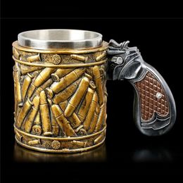 Gun Mugs Revolver Gun Pistol Tankard Mug With Ammo Bullet Round Shells Beer Mugs Coffee Cup Drinkware 400ml237d