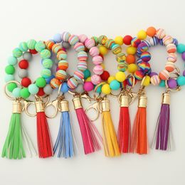 Multicolour Silicone Bead Bracelet Keychain new style Tassel Keychain Bracelet Pendant Keyring by Ocean-shipping P179