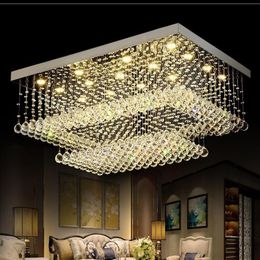 Modern Contemporary Remote LED Crystal Chandeliers with LED Lights for Living Room Rectangular Flush Mount Ceiling Lighting Fixtur263A