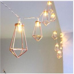 Retro Iron Metal Diamond LED Fairy String Lights Battery Xmas Holiday Wedding Party Home Decoration 10 Leds Lantern String Lamps283x