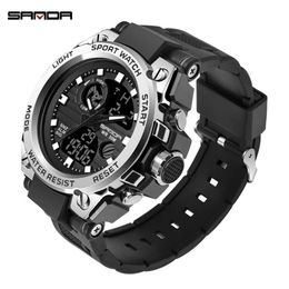 SANDA Men's Watches Black Sports Watch LED Digital 3ATM Waterproof Military Watches S THOCK Male Clock relogios masculino 210277F