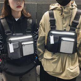 Reflective strip Streetwear Fashion Chest Rig Bag Women Waist Bag Men Hip hop Functional Tactical Chest Bags Vest Purse New2672