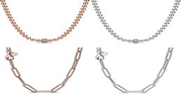 Rose Gold Long Me Link Cable Pattern Circular Clasp Beads Necklace for 925 Sterling Silver Bead Charm Diy Jewelry1075107