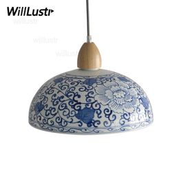 china pendant light blue and white porcelain suspension lamp restaurant el store shop office loft dinning room handmade ceramic256J