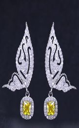 Fashion Butterfly Earrings Jewellery Charm designer earrings Bride Wedding 925 Sterling Silver Post Yellow Blue AAA Cubic Zirconia C1559124