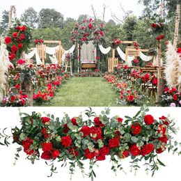 100cm Artificial Flower Row Wedding Flower Wall Silk DIY Peony Rose Stage Arrangement Decoration Wedding Iron Arch Backdrop268v