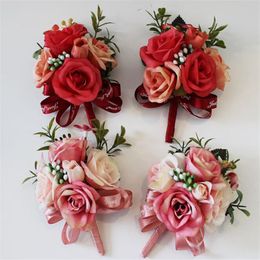 Boutonniere Hand Flowers Wedding Prom Corsage Artificial Flower brooch Flower Lapel Boutonniere Wrist Wedding Accessories299S