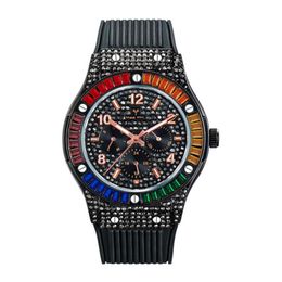 MISSFOX Life Waterproof Quartz cwp Mens Watches Square Colourful Diamond Refined Zircon Silicone Strap Male Wristwatches Multicolo271C