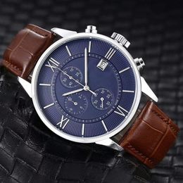 Luxury mens watches top brand wristwatches all sub-dials work leather strap fashion quartz men watch for mens christmas gift reloj290D