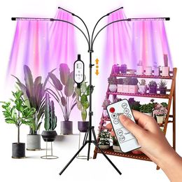 LED Grow Lights 4 Heads Indoor Plants Full Spectrum Light Tripod Adjustable Stand Floor 4 8 12H Timer with Remote Control2573