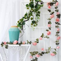 4Pcs Lot 2M Artificial Rose Vine Silk Flower Rose Decoration Home Indoor Pipe Ceiling Plant Wall Decorative Wedding Fake Flower St308P