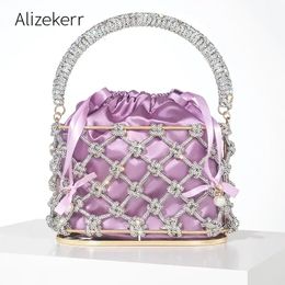 Evening Bags Knotted Rhinestone Rope Clutch Purses Women Boutique Handmade Woven Shiny Crystal Hollow Out Metal Cage Handbags Wedding Party 231208