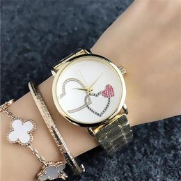 Fashion Design Women's Quartz wrist Watches for women Girl Colorful crystal Peach heart pattern Dial Metal steel band Quartz 210P