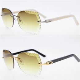 3 0 Thick Carved Lens Sunglasses Rimless Metal Mix Aztec Black Plank Sun glasses Unisex Optical cat eye 18K Gold Frames UV400 Slim2492